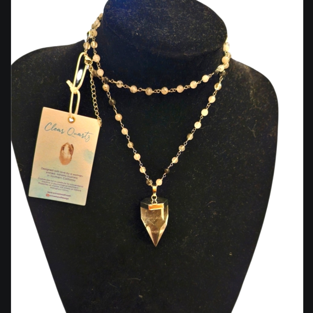 NWT AVIVA STANOFF White Gold Plated Quartz Rutilated Quartz Bead Necklace